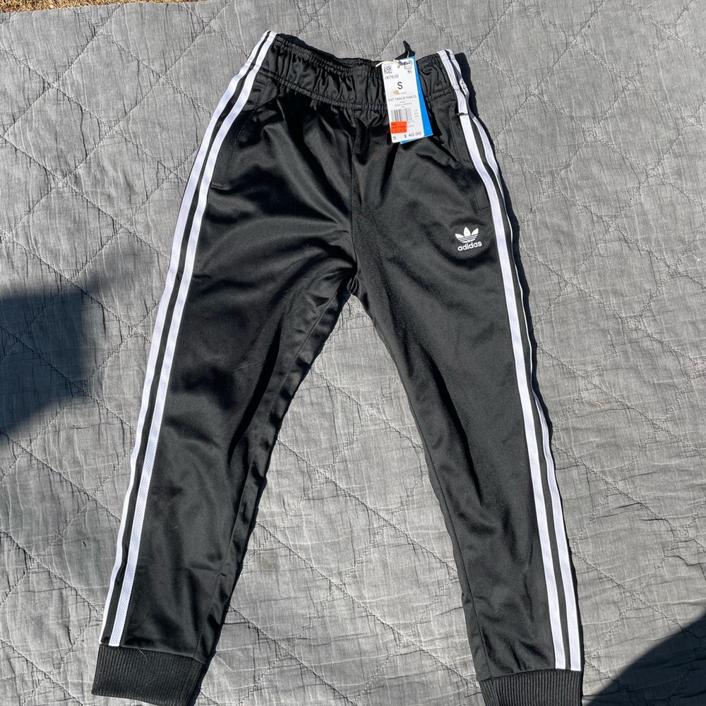 Adidas Kids Black Joggers with White Stripes
